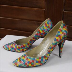 Vintage 80s/90s Xavier Danaud Kitten Heels – Colorful Confetti Leather, Size 10